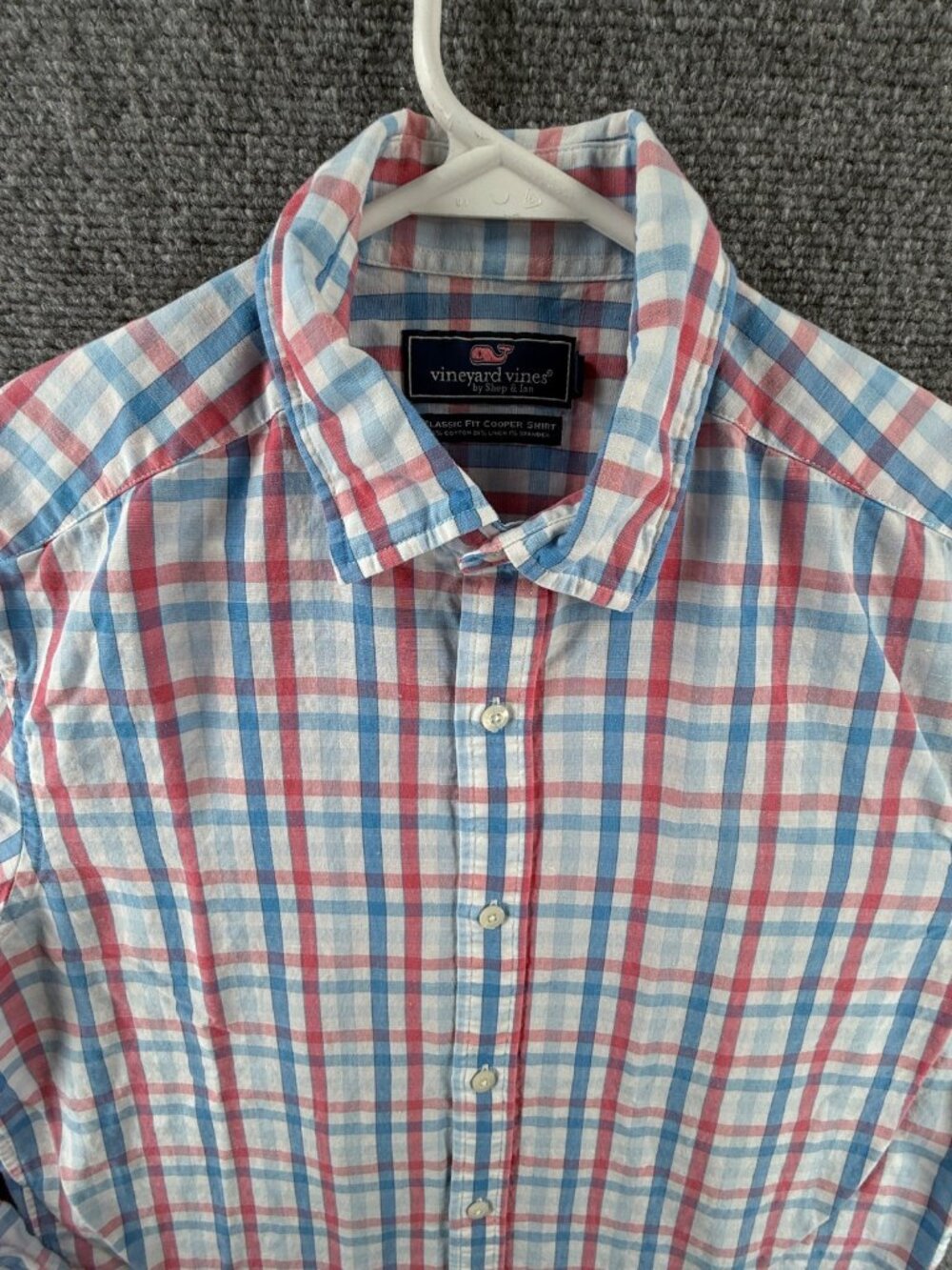 Vineyard Vines Blue Red Cotton Linen Spandex Small Classic Fit Cooper Plaid Mens